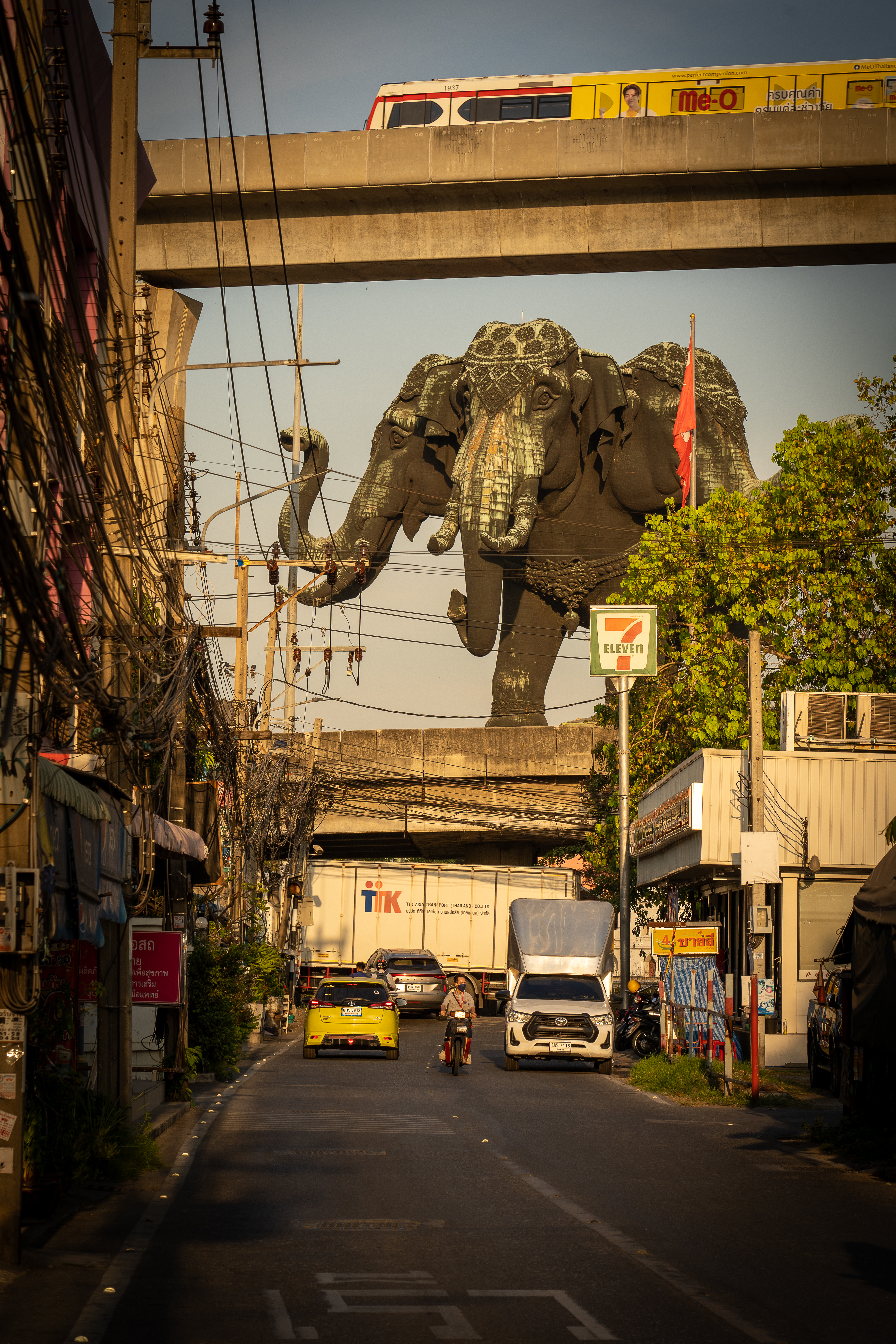 Street scene with elephant artwork
