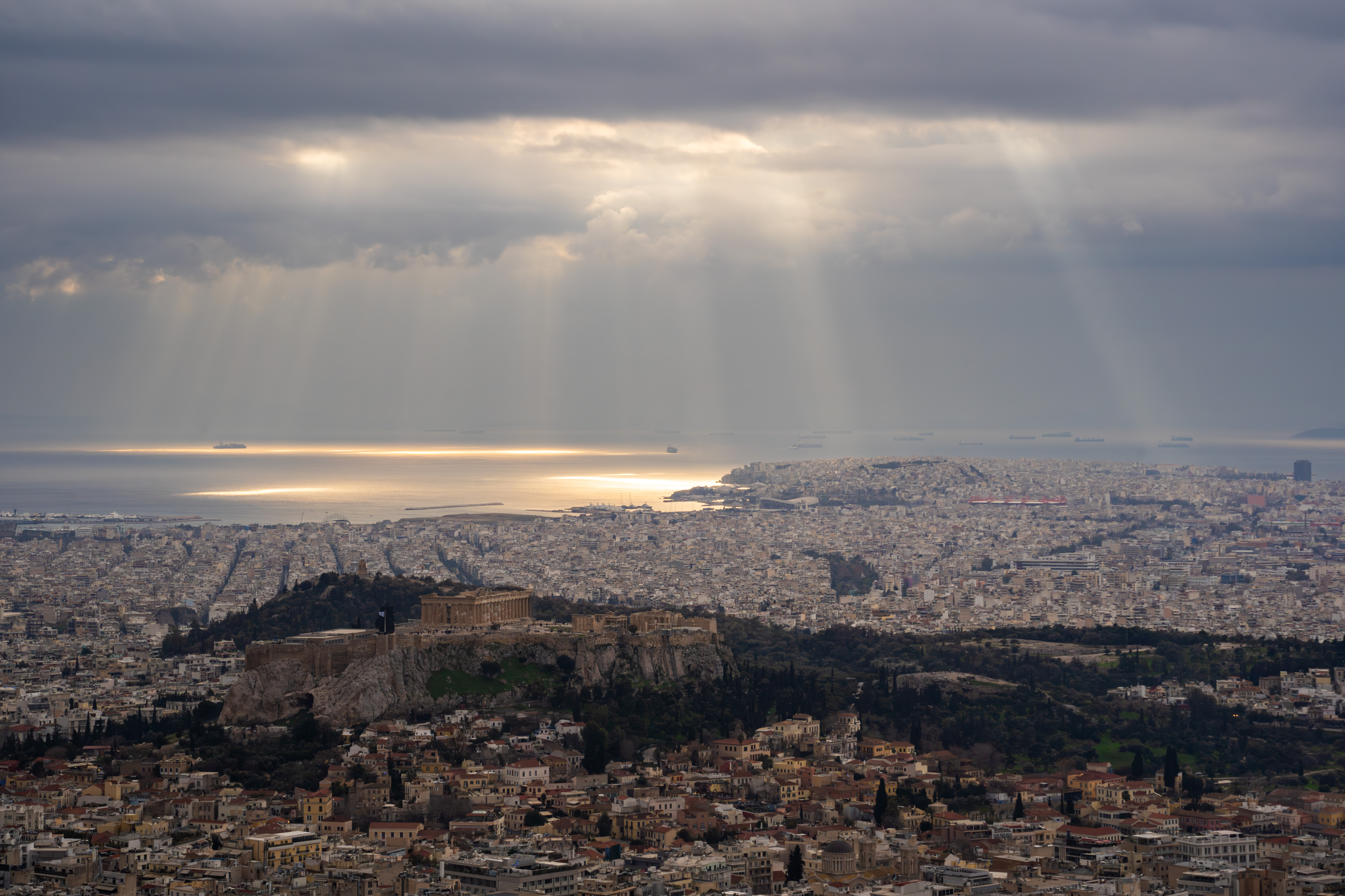 Sun rays over a city